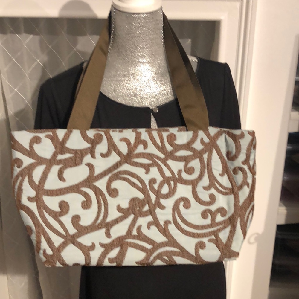 Original shoulder tote blue & brown fabric